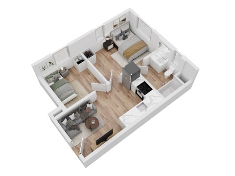 Floor plan for 2 beds, 1 bath